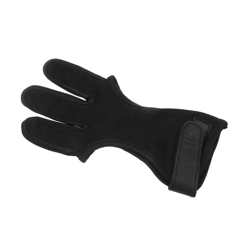 Non-Slip Three-Finger Gloves Breathable Adjustable Shooting Protective Gloves Black Professional Recurve Bow Gloves