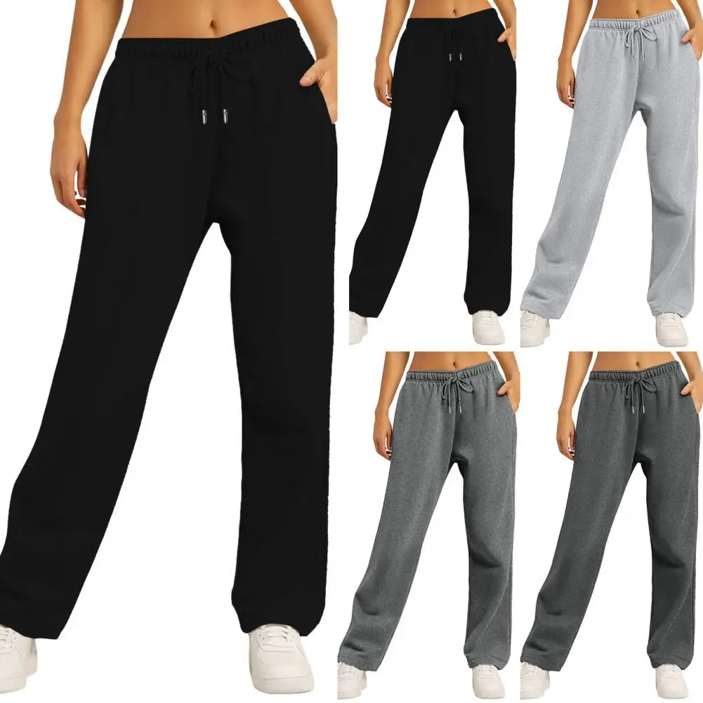 Wide Leg Pants For Women’S Fleece Lined Sweatpants Straight Pants Bottom All-Math Plain Fitness Joggers Pants Travel Basic