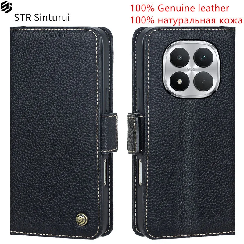 

STR Genuine leather lychee grain card Slot Wallet Cover For Xiaomi Poco M8 M7 M6 Pro 5G 4G M5s M5 Flip shockproof phone Case