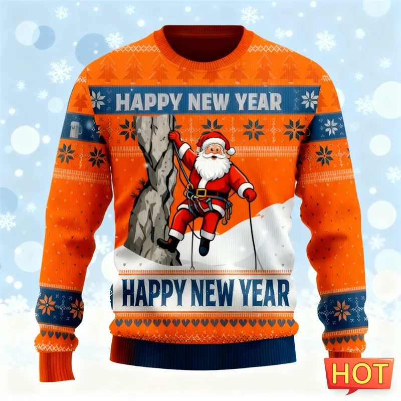 

Новинка 2026, забавные толстовки с рисунком Санта-Клауса, модный новогодний свитер с 3D принтом, уродливый рождественский свитер, повседневные пуловеры большого размера