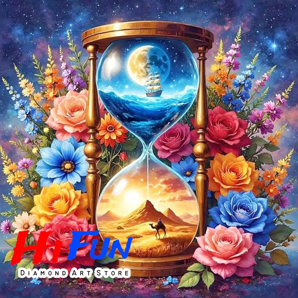 

DIY Diamond Painting Floral Hourglass Inspirational Poster Sands of Time Diamond Embroidery Cross Stitch Minimalist Zen Decor