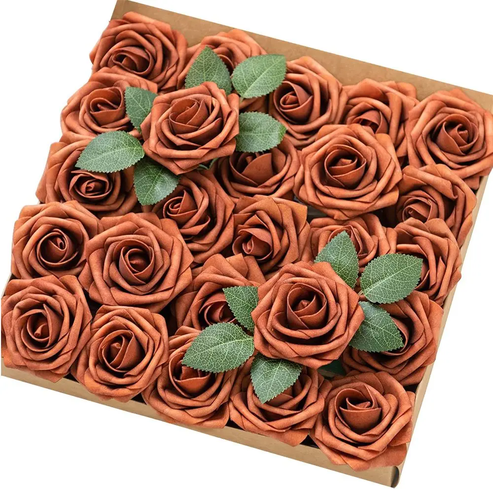 

Mefier Artificial Flowers Burnt Orange Rose Foam Roses Fake Roses with Stems for DIY Wedding Party Centerpieces Home Decoration