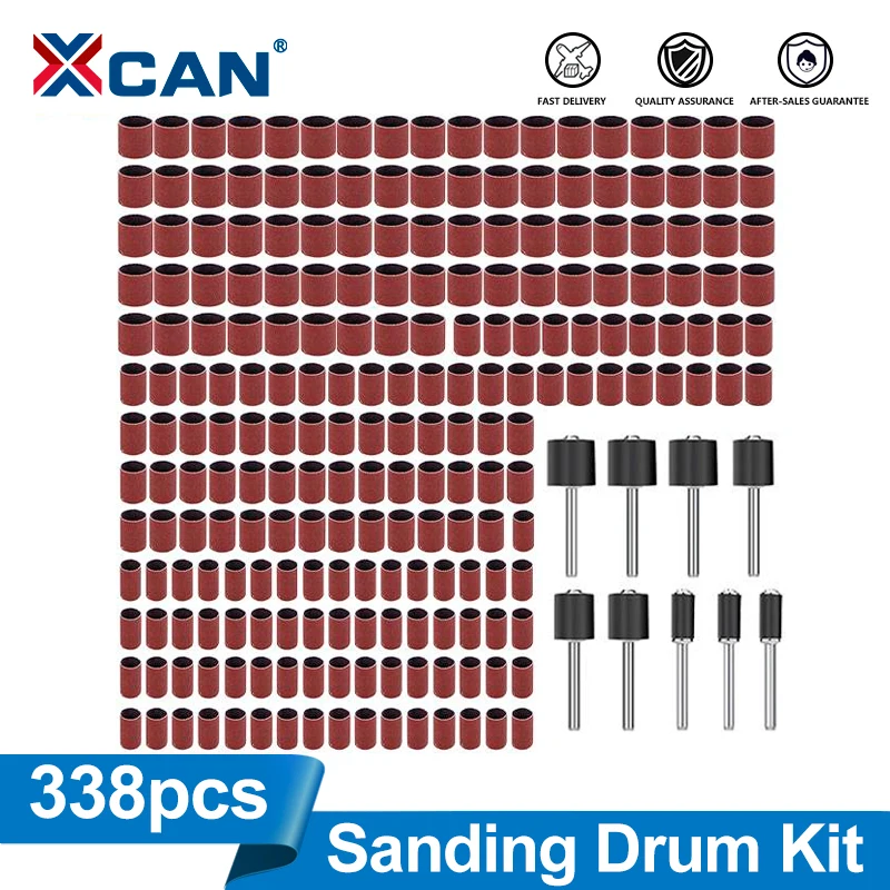 XCAN 338pcs Sanding Drum Kit 80/120/320Grit Sanding Sleeves With Sanding Mandrel For Dremel Nail Drill Rotary Tool Abrasive Tool