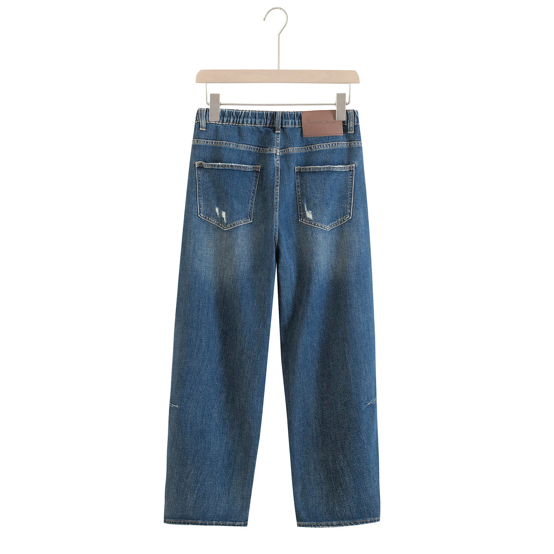 Celana Jeans Wanita Ukuran Besar Model Kaki Lebar Musim Gugur Terbaru, Denim Robek Premium, Bahan Denim Stretch, Panjang, Kasual