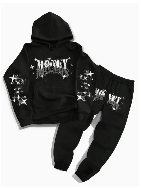 

2025 Hot-selling Autumn and Winter High-quality Men's Casual Hoodie Set Black and White Printing Sports Comfortable Fashion Set