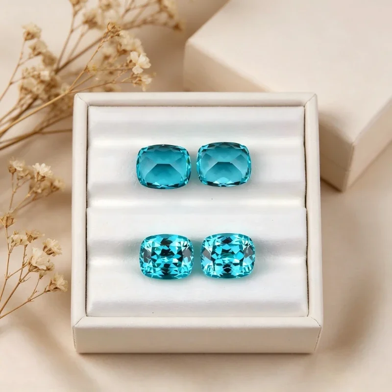 Paraiba Rectangle Cushion Shape Artificial Gemstone Neon Blue Color Available Certificate High Quality 2