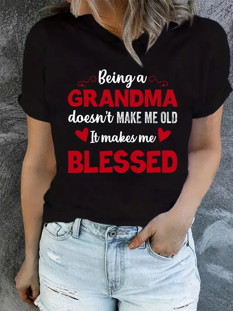 Blessed Grandma Print T-Shirt Women Mother\'s Day Short Sleeve Crew Neck Casual Top For Spring Summer Women\'s Clothing