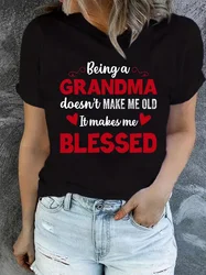 Blessed Grandma Print T-Shirt Women Mother's Day Short Sleeve Crew Neck Casual Top For Spring Summer Women's Clothing