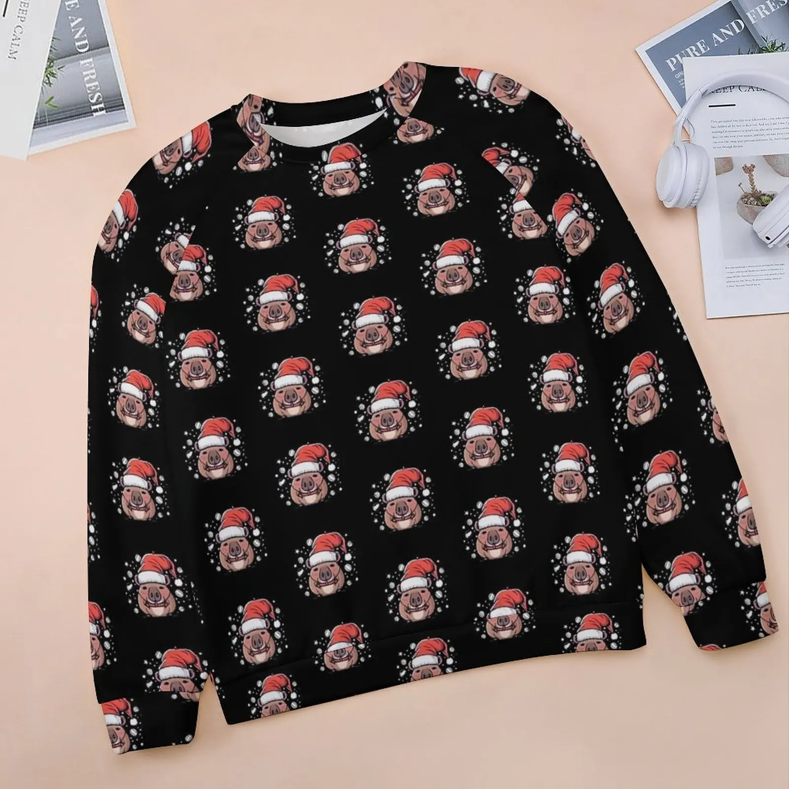 Capibara Navidad en un sombrero de Papá Noel Sudaderas con capucha casuales Sudadera con capucha de moda de primavera Sudaderas de moda urbana de gran tamaño de manga larga