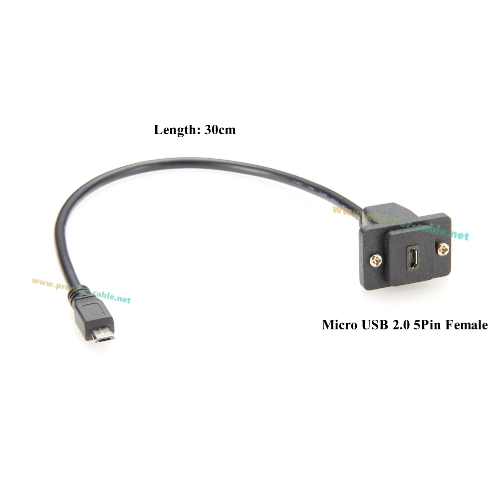 Screw Panel Mount Micro USB Extension Cable Micro USB Male to Female Chassis Flange Feedthru Converter Cable for Raspberry Pi