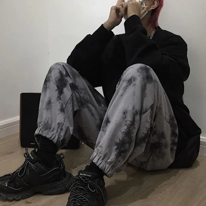 Wiosenne jesienne męskie Harajuku Y2K Tie Dye Harem spodnie męskie z wysokim stanem luźne casualowe w stylu Streetwear spodnie dresowe Hombre