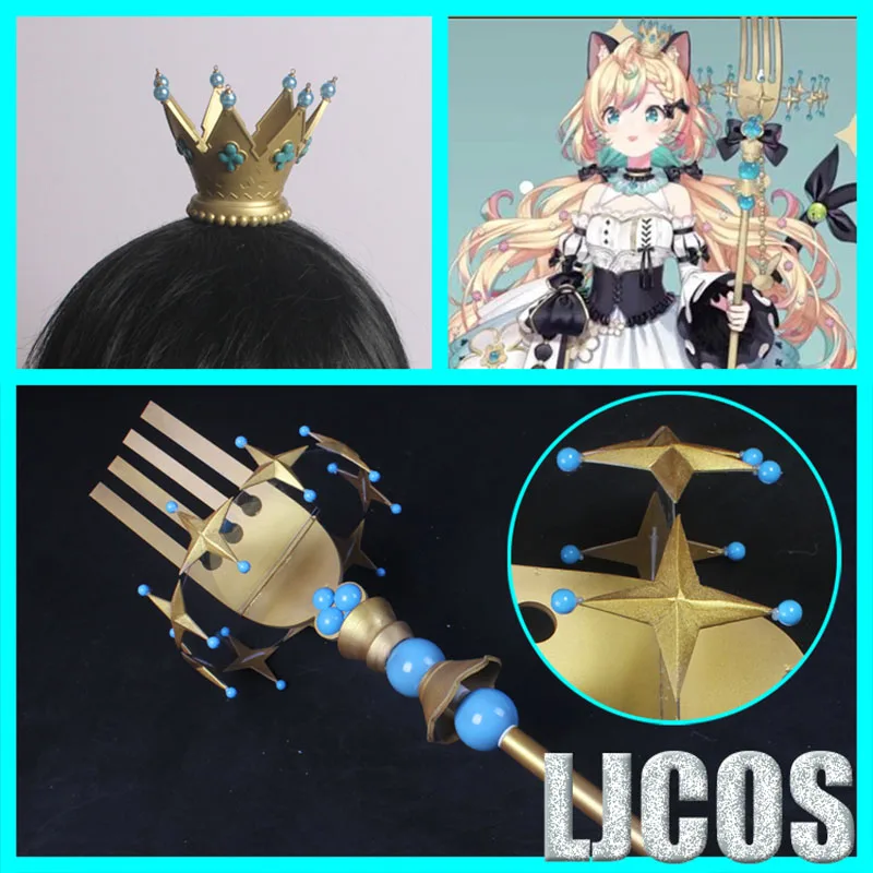 Vtuber Millie Parfait Cosplay Weapon Wig Ears Long Ponytails Blonde Green Hair  NIJISANJI EN Ethyria Idol Vitual Youtuber Props