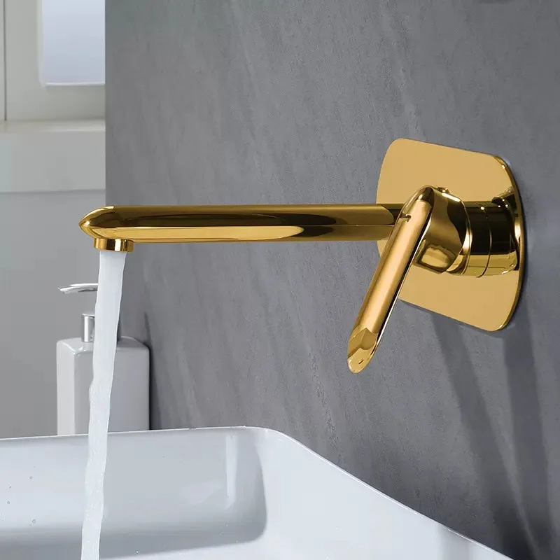 

Basin Faucets Mixer In-Wall Mounted Hot & Cold Brass Bathroom Sink Taps With Embedded Box Single Handle Chrome/Black/Rose Gold