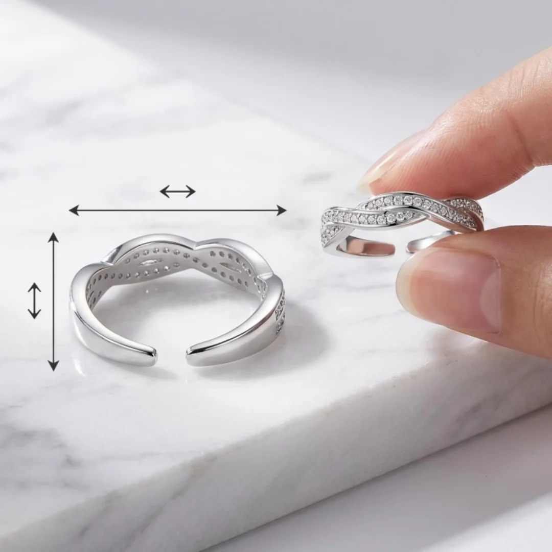 925 Sterling Silver Ring Adjustable Pave Cubic Zirconia Fashion Delicate Finger Jewelry for Women Wedding Birthday Gift