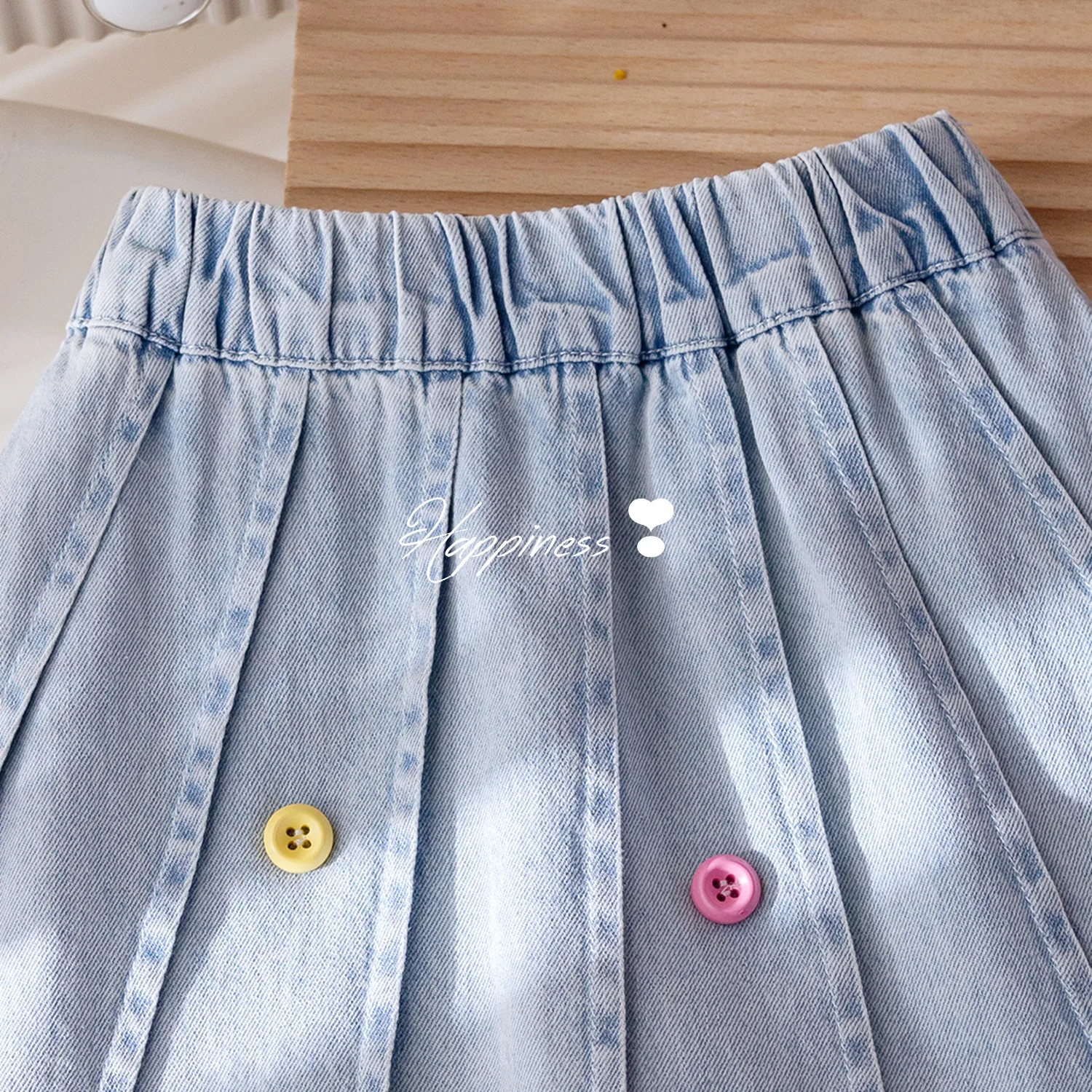 الفتيات الدنيم التنانير الصيف جديد أنيق اللون زر مطوي الاطفال تنورات للفتيات الكورية المألوف تنوعا تنورة غير رسمية الاتجاه