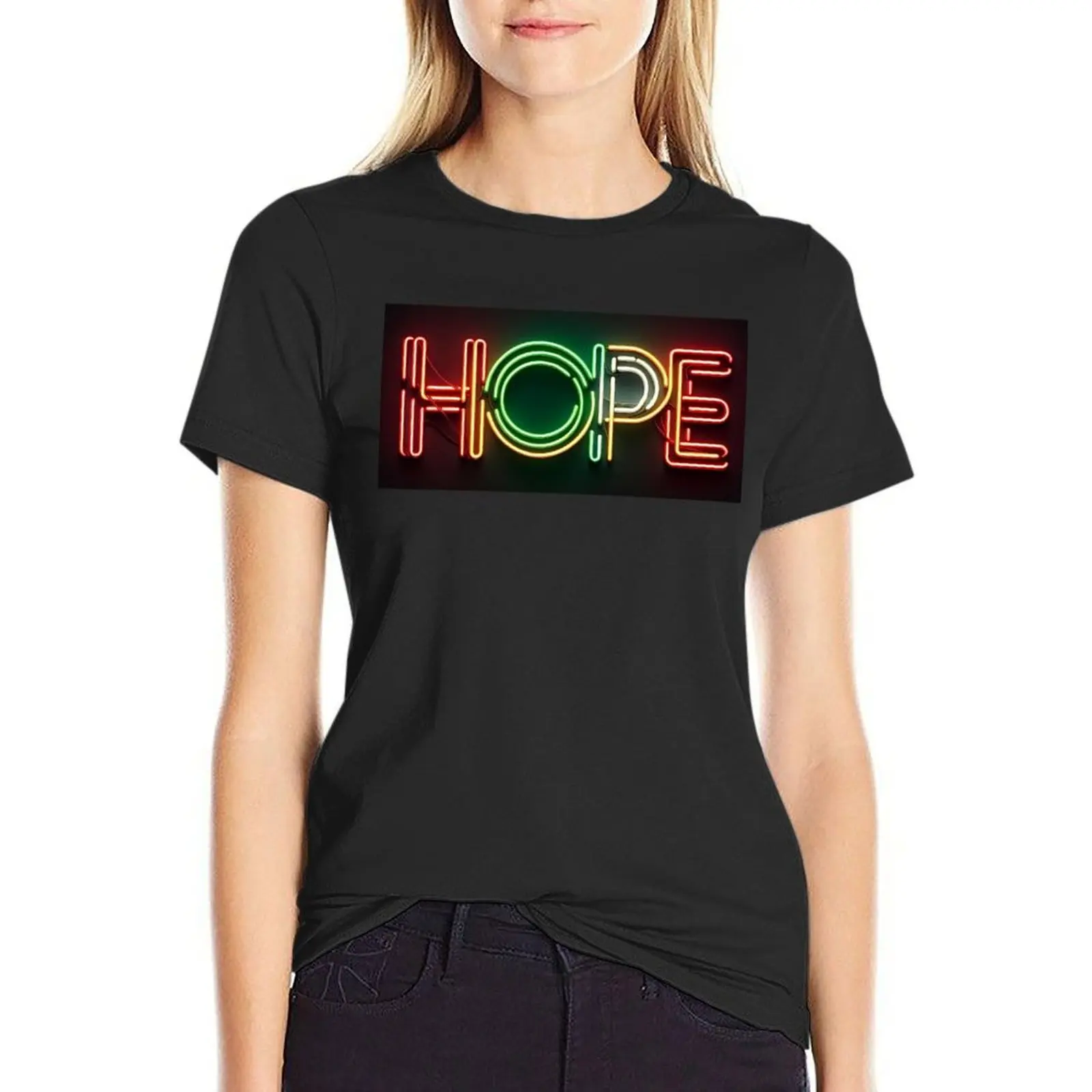 

Hope sparks resilience neon line T-Shirt blanks Aesthetic clothing Blouse anime black t-shirts for Women