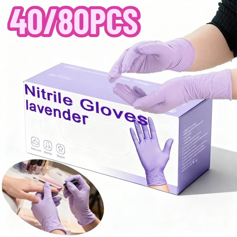 40/80PCS Disposable Lavender Nitrile Gloves House Cleaning Kitchen Bathroom Cleaning Fourchettes Dish Washing Gloves