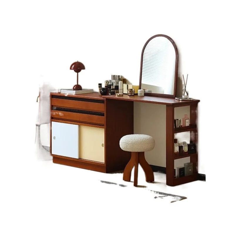 Retro solid wood chest dresser, integrated small apartment dresser, household makeup table, bedroom corner cabinet dressing