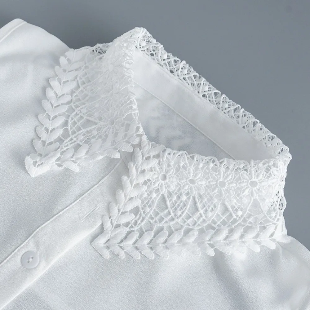 Floral Lace Detachable Fake Collar Crochet Adjustable Decorative Half Collar Solid Color Hollow-out Design