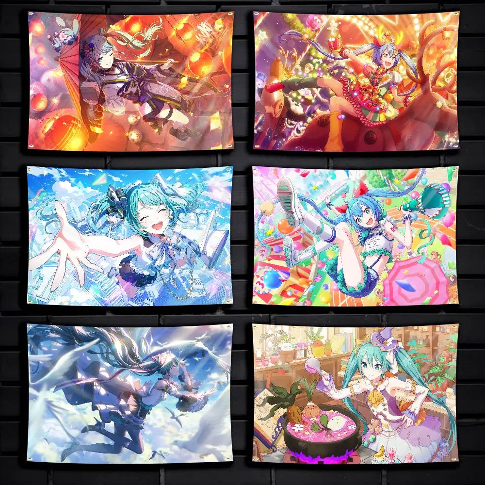 PJSK Singer M-Miku Official Art Flag Tapestry Banner for Bedroom Living Room Outdoor Camping Custom Supported