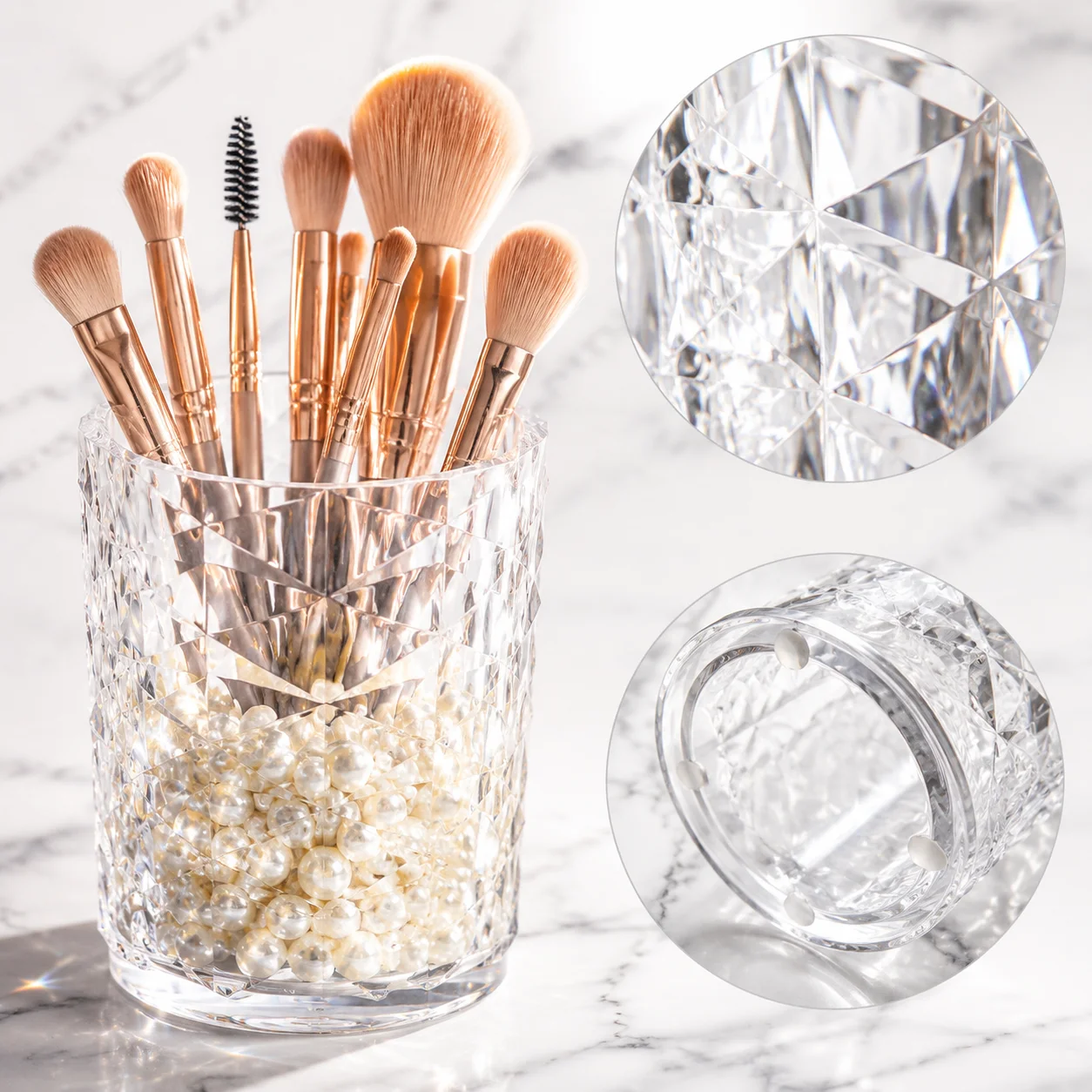 Desktop Diamond‑Textured Cosmetic Organizer, Chic Lightweight Countertop Holder for Makeup Brushes Bathroom Decoration
