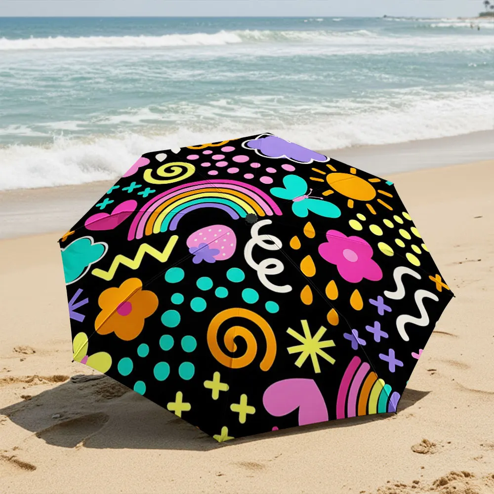 Colorful Rainbow and Shapes Pattern Umbrella Design Compact Fashion Folding Umbrella for Daily Use, Christmas Gift