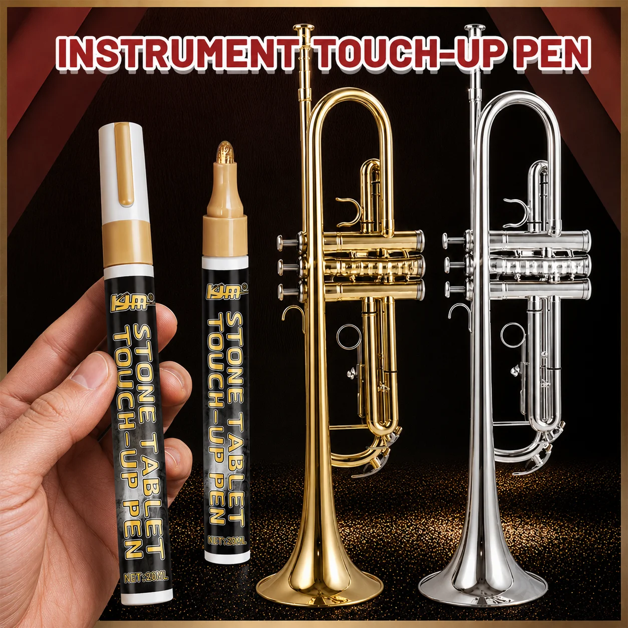 KJM Metallic Paint Pen Dual Purpose Touch up Marker for Wind Instrument Auto Metal Trim Scuff & Discoloration Repair