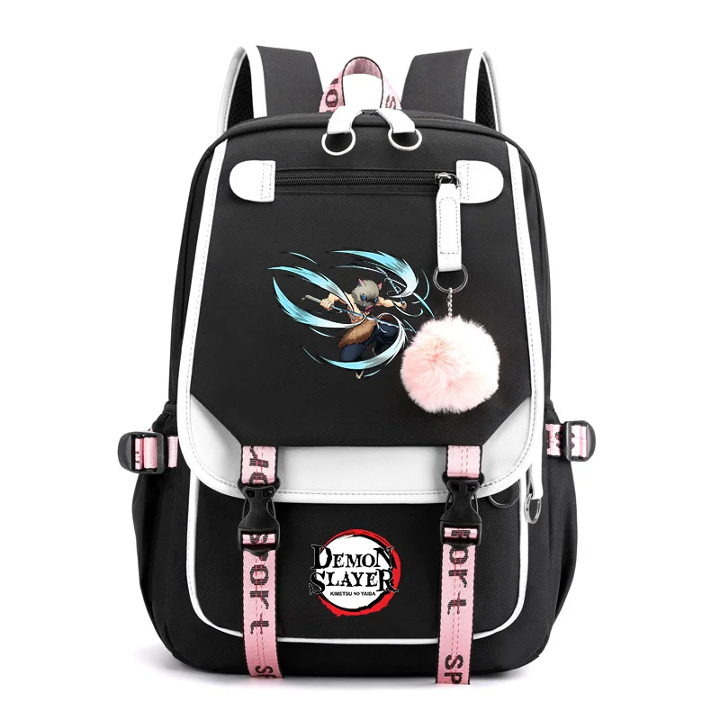 Hashibira inosuke legal padrão mochila nova moda rua anime mochila de alta qualidade usb zíper mochila legal mochilas