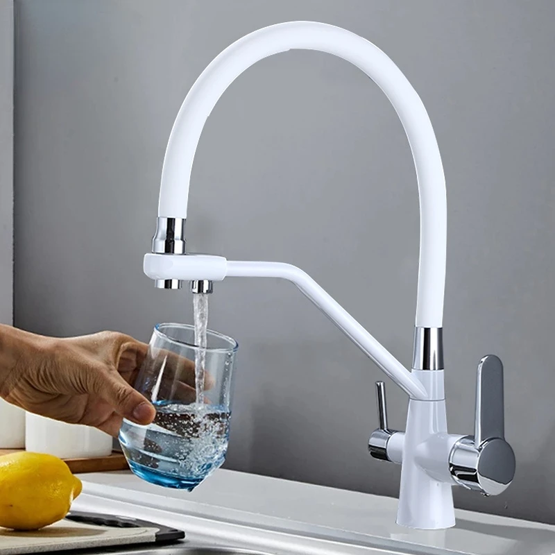 Brass Filtered Pull Out Kitchen Faucet Rotatable Water Filter    Hot Cold Mixer Crane  Down Style