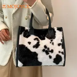 Soft Plush Winter Women Square Tote Bag Flower/Cow Printed Fluffy Armpit Bag 2023 High Quality Ladies Underarm Bag Large Handbag