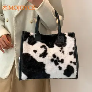 Cow print fluffy tote bag hotsell