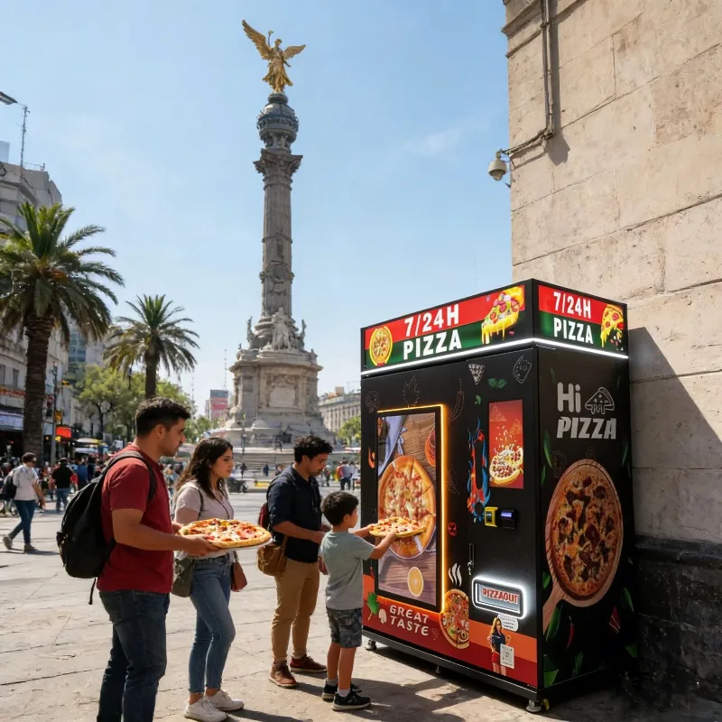 Smart pizza vending machine with automated inventory monitoring and predictive maintenance alerts