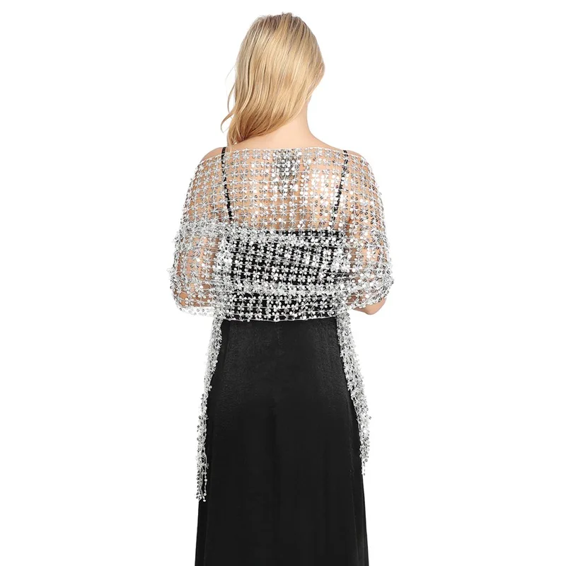 Glitter Sequins Bridal Cover Up Wedding Cape Bride Shawl Women Evening Dresses Shawl Banquet Party Capes Wraps Shiny Scarf