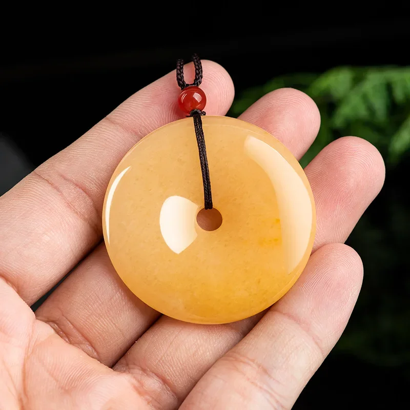 Natural Xinjiang Golden Silk Jade Pendant Gobi Topaz Men's and Women's Necklace Sweater Chain Summer Cool Health Accessories