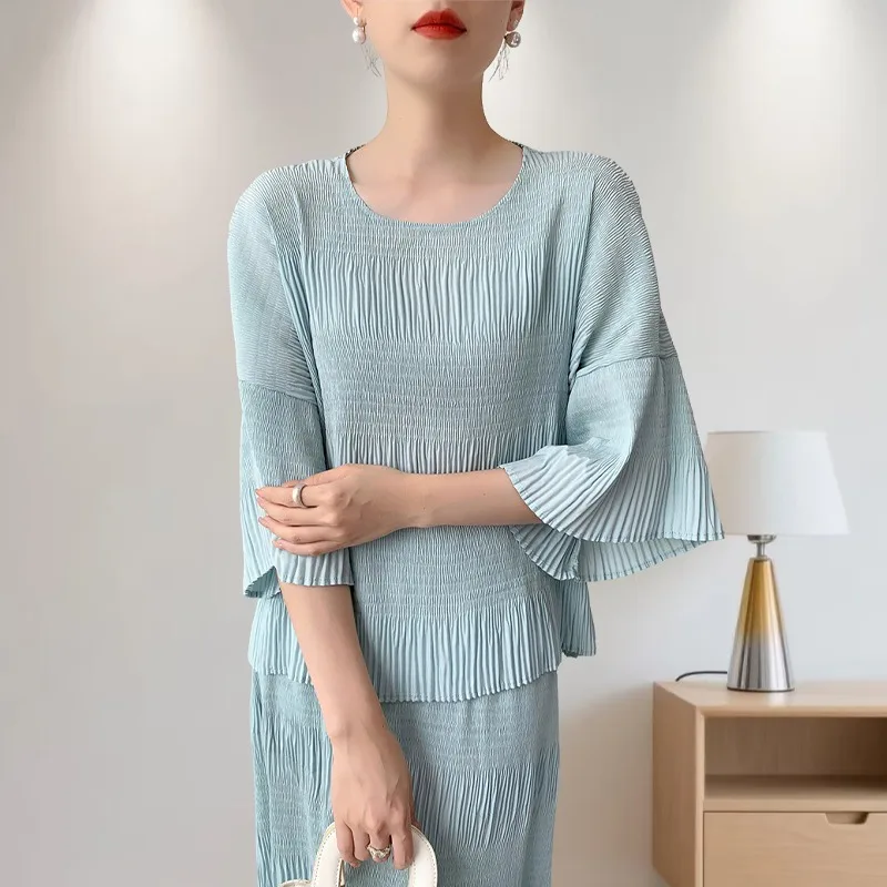 

Miyake Pleated 2025 Summer New Top Simple Half Skirt Temperament Comfortable Casual Commuting Comfortable Clothing Wrinkle-Free