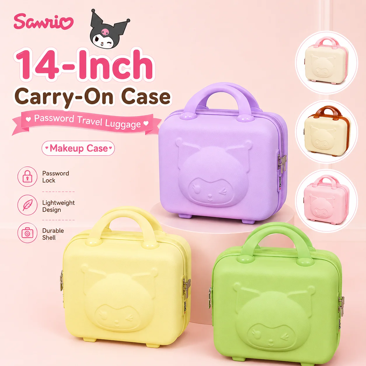 

Sanrio Kuromi 14 Inch Lightweight Travel Makeup Case Password Lock Portable Cosmetic Storage Box For Women Short Business Trip