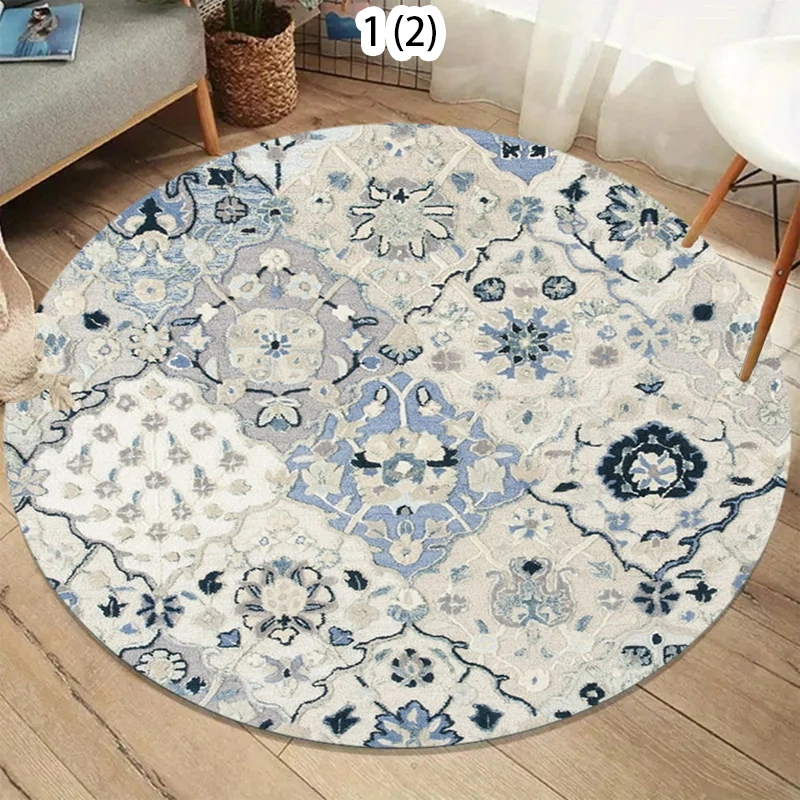 Vintage Floral Round Carpet Living Room Large Rug Patchwork Blue Area Rugs Bedroom Sofa Chair Floor Mat