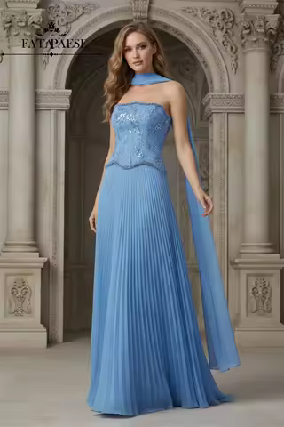 FATAPAESE Customized Beaded Corset Prom Dresses 2026 Basque Waist Pleated Blue Evening Dress Soft Tulle Cape Evening Gowns