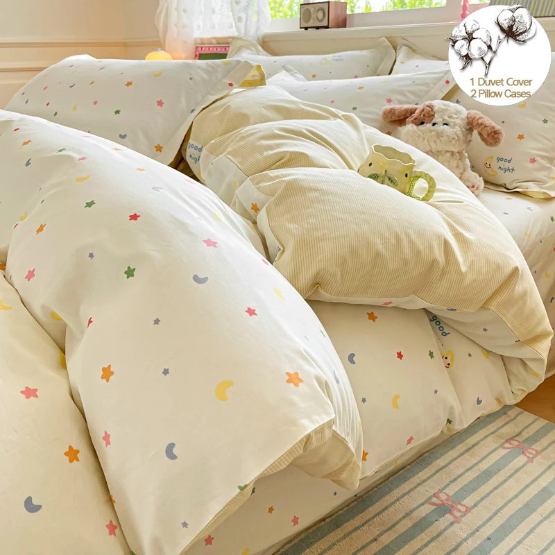 Cartoon Bedding Set 100% Cotton 3pcs Duvet Cover Set,Twin/Full 140x200 200x200, Breathable,Hypoallergenic,Fade Resistant