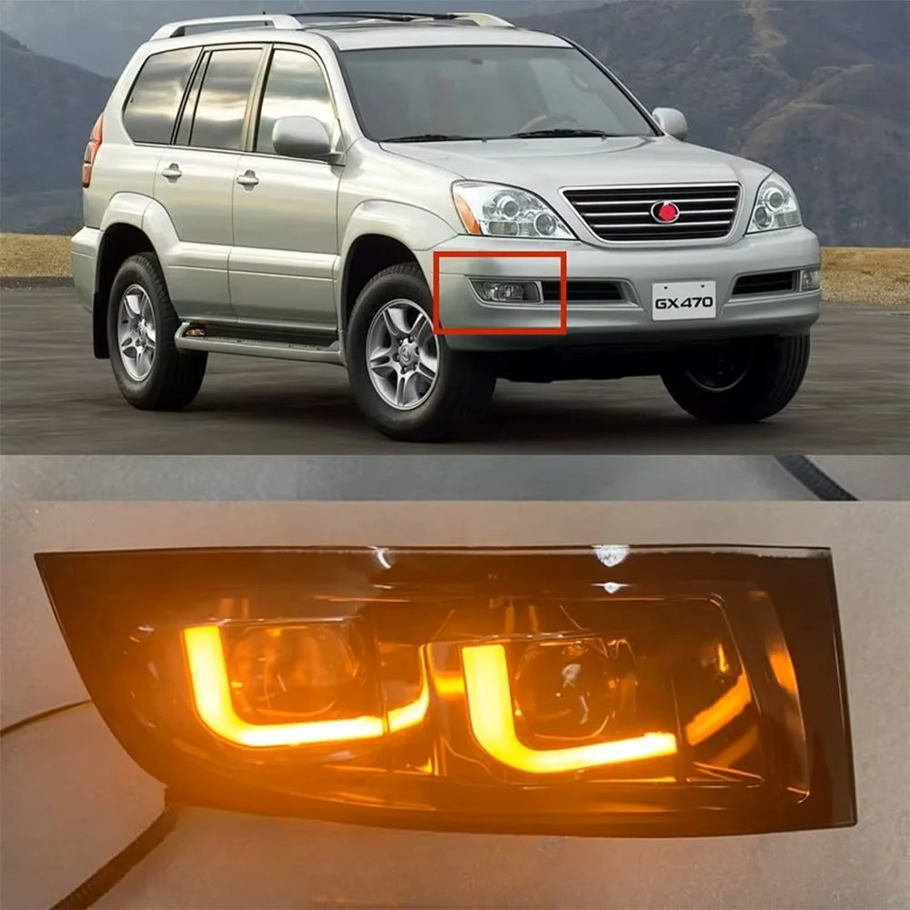 LED Daytime Running Lights Fit For Lexus GX470 2003-2009, Dual Color LED DRL Assembly With Wiring Harness & Switch, Front Bumper