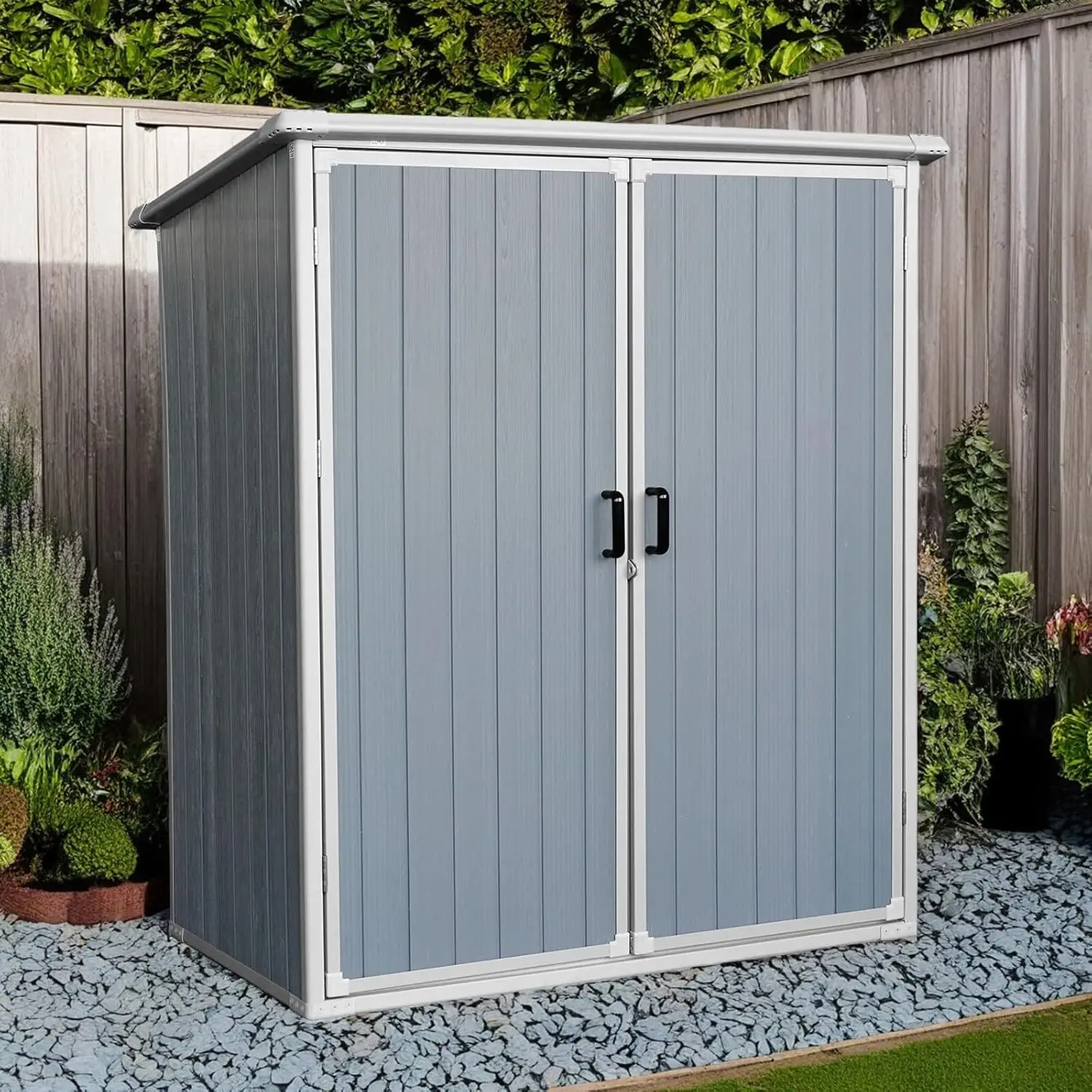 

Fransoul 5X3Ft Resin Outdoor Storage Shed, All Weather Waterproof Garden Storage Cabinet With Lockable Double Doors, Outside