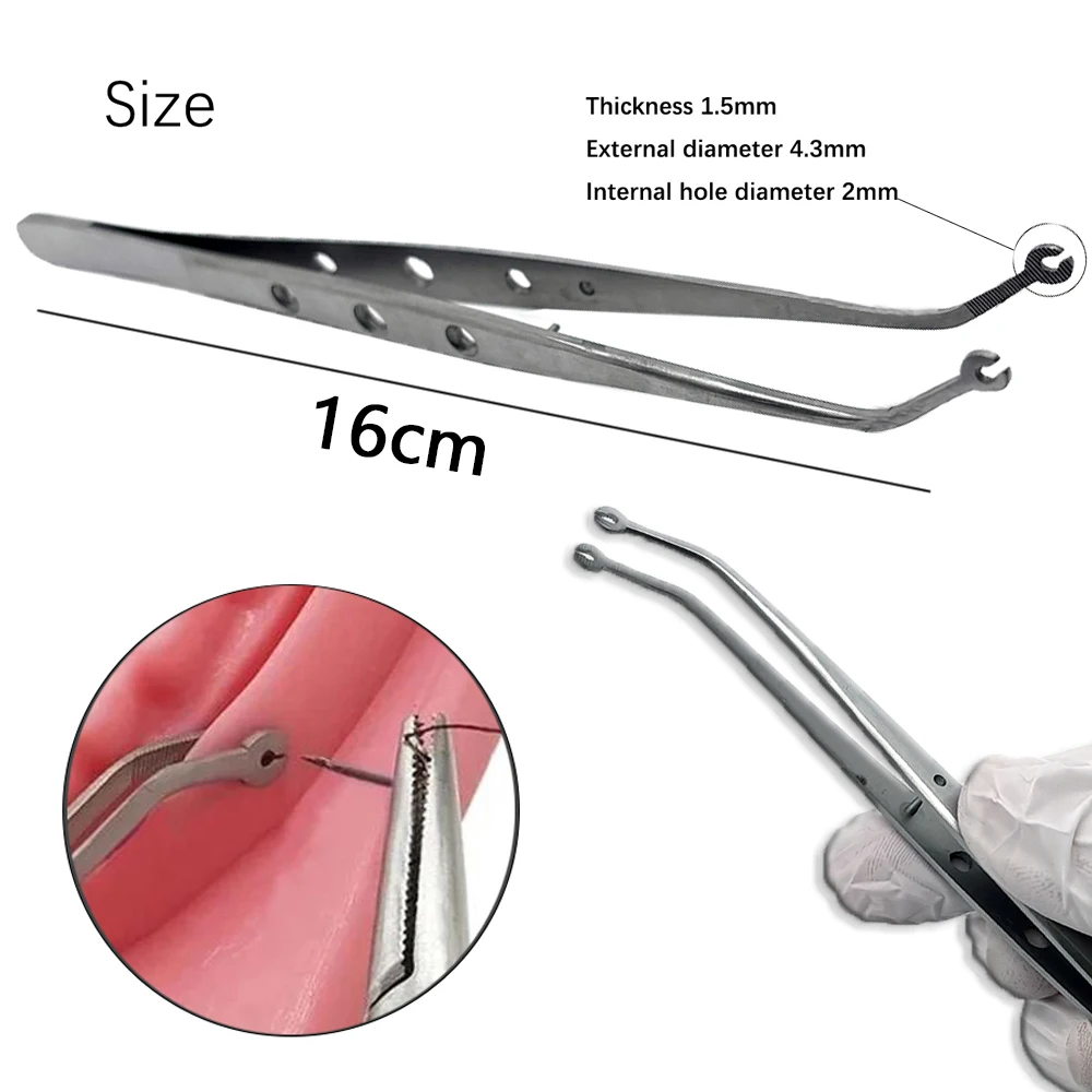 Dental Slots Surgical StitchingTweezer Dental Stainless Steel Tweezer Serrated Tip Holder Suture Forcep Autoclavable Teeth