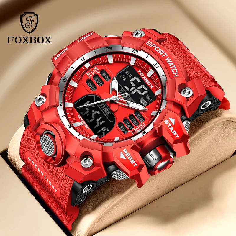 FOXBOX Military Watch for Men LIGE Luxury Sport Chronograph Man WristWatch ​Waterproof Quartz Big Clock Digital Male Watches+Box