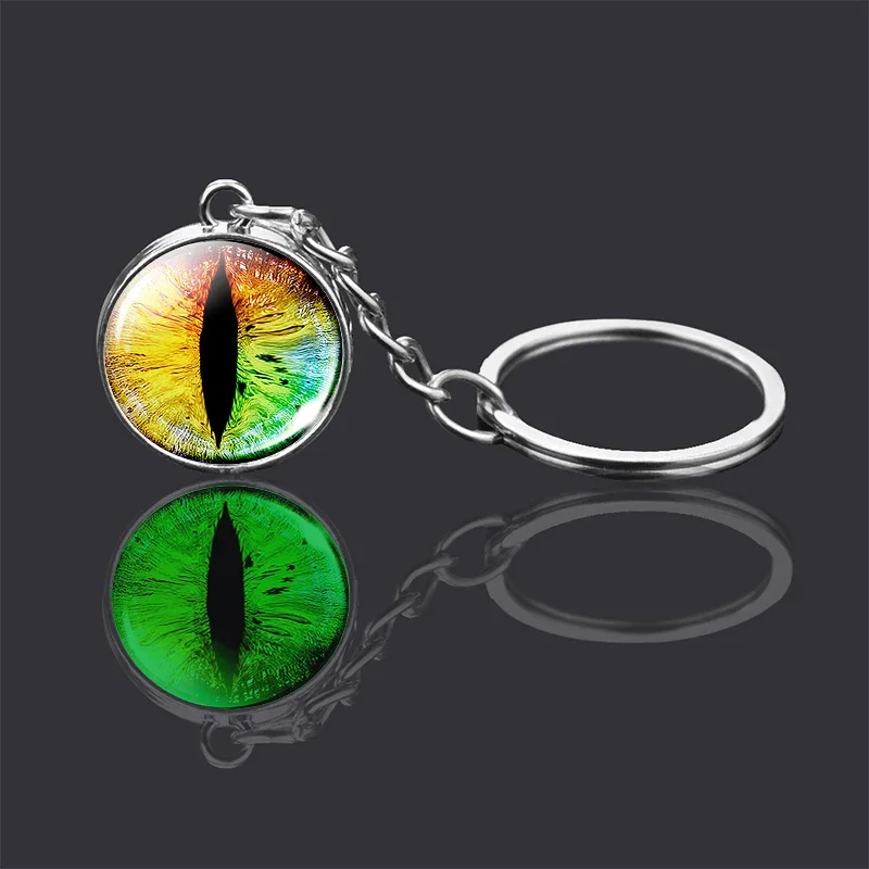 1PCS Luminous Dragon Eyes Glass Ball Keychain Round Evil Eye Glass Cabochon Pendant Keyring Glowing Car Key Chains Men Gifts