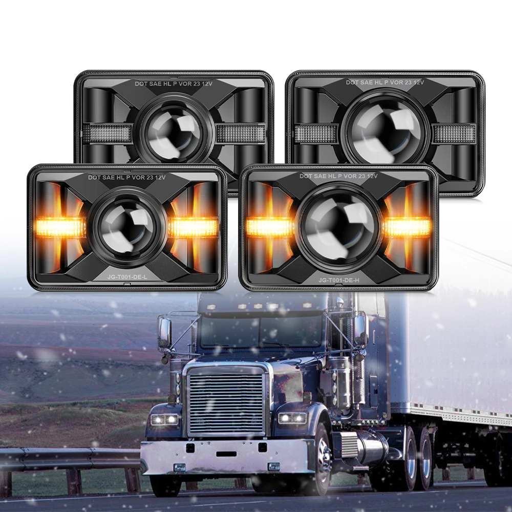 

DOT 4x6 Square High Low Beam Rectangle LED Headlight Replaced Driving Light off Road with Amber Turn Signal for Car Pickup