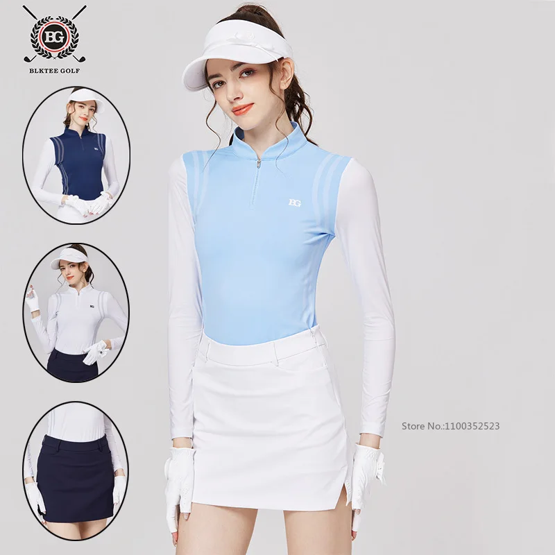 Blktee Sunscreen Golf Shirts Women Ice Silk Long Sleeve Tops Cooling Sports T-shirt Lady Pencil Skirt with Short Slim Golf Skort
