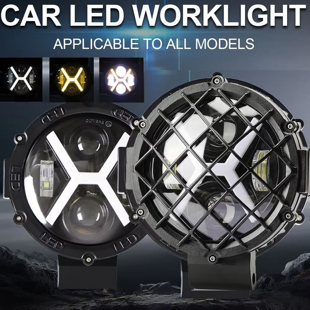 

Round led work light driving spot lights for 4x4 off road jeep Tractor Truck Car 7inch light bar Headlight led angel eye 12V 24V