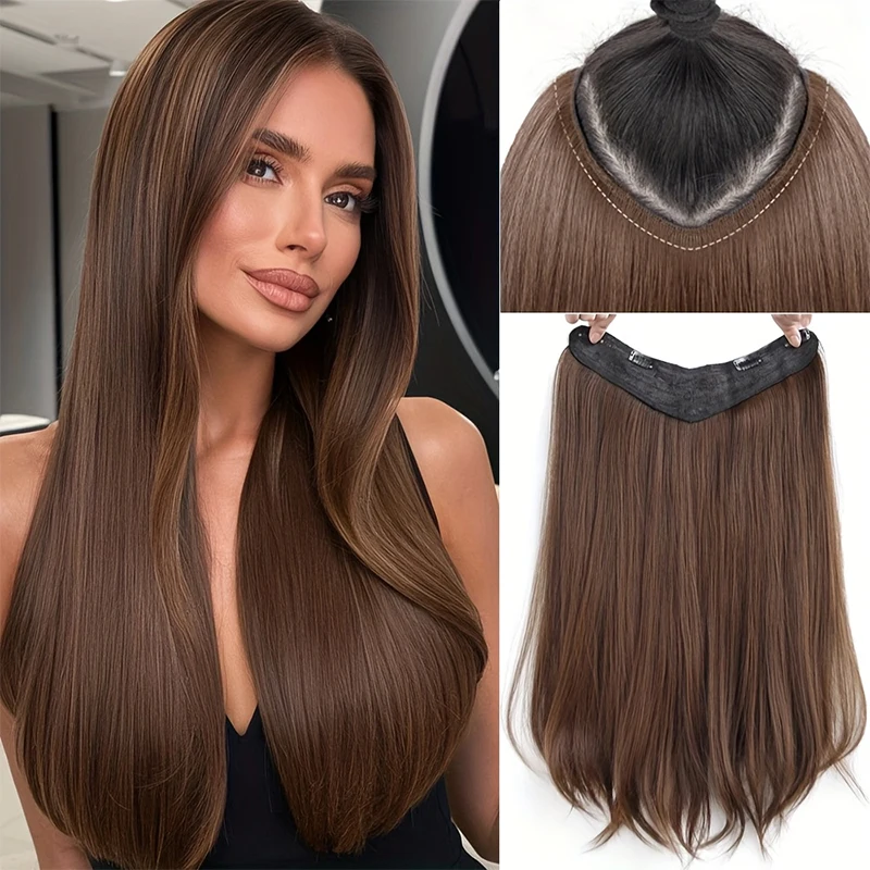 24'' Clip in Hair Extensions Long Straight Clip Hair Piece Extensions for Women Synthetic Natural Straight Hairpieces Extension