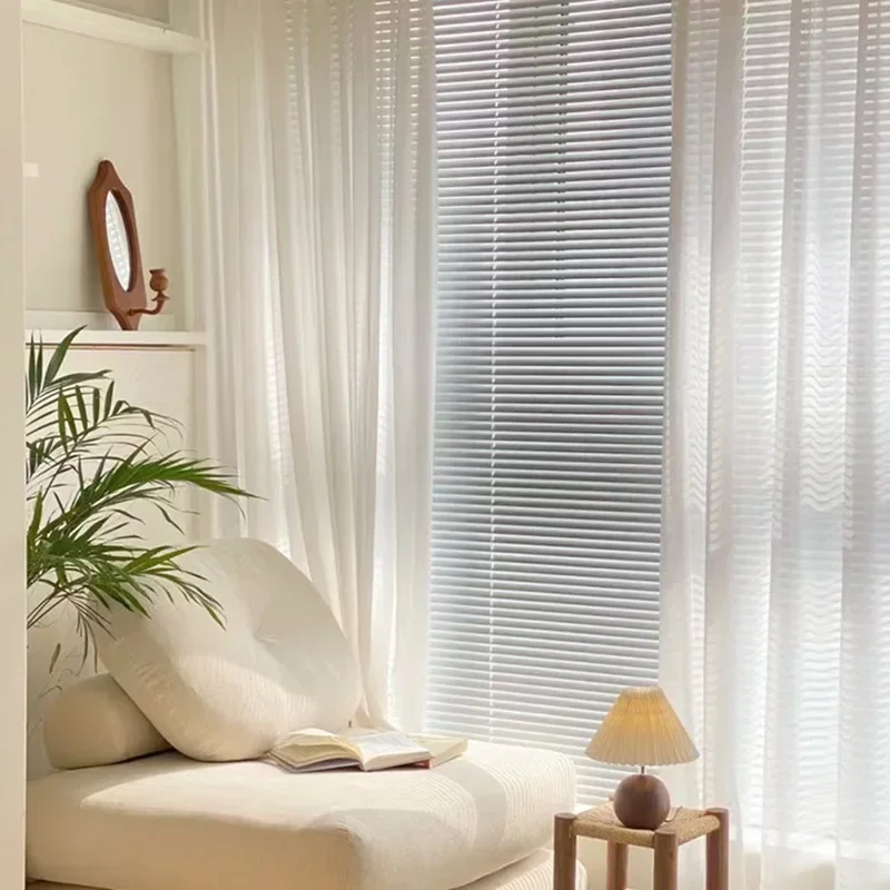French Pearlescent Sparkle White Tulle Window Luxury Sheer Curtains for Living Room Bedroom Dining Thick Decor Lace