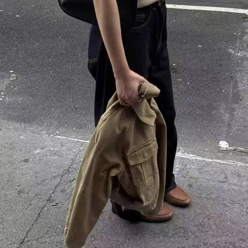 Thebermat - Jeans Largos de Pierna Recta Retro en Negro y Dorado para Mujer, Pantalones de Mezclilla de Cintura Alta, Algodón...